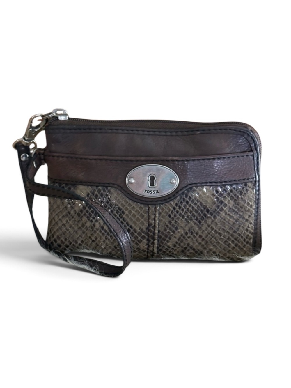 Fossil Brown Leather Snake Print Wallet Clutch